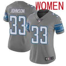 Women Detroit Lions #33 Kerryon Johnson Nike Grey Game Player NFL Jersey